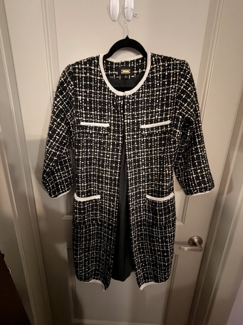 Alexia Admor Black White Boucle Contrast Trim Coat Size 10